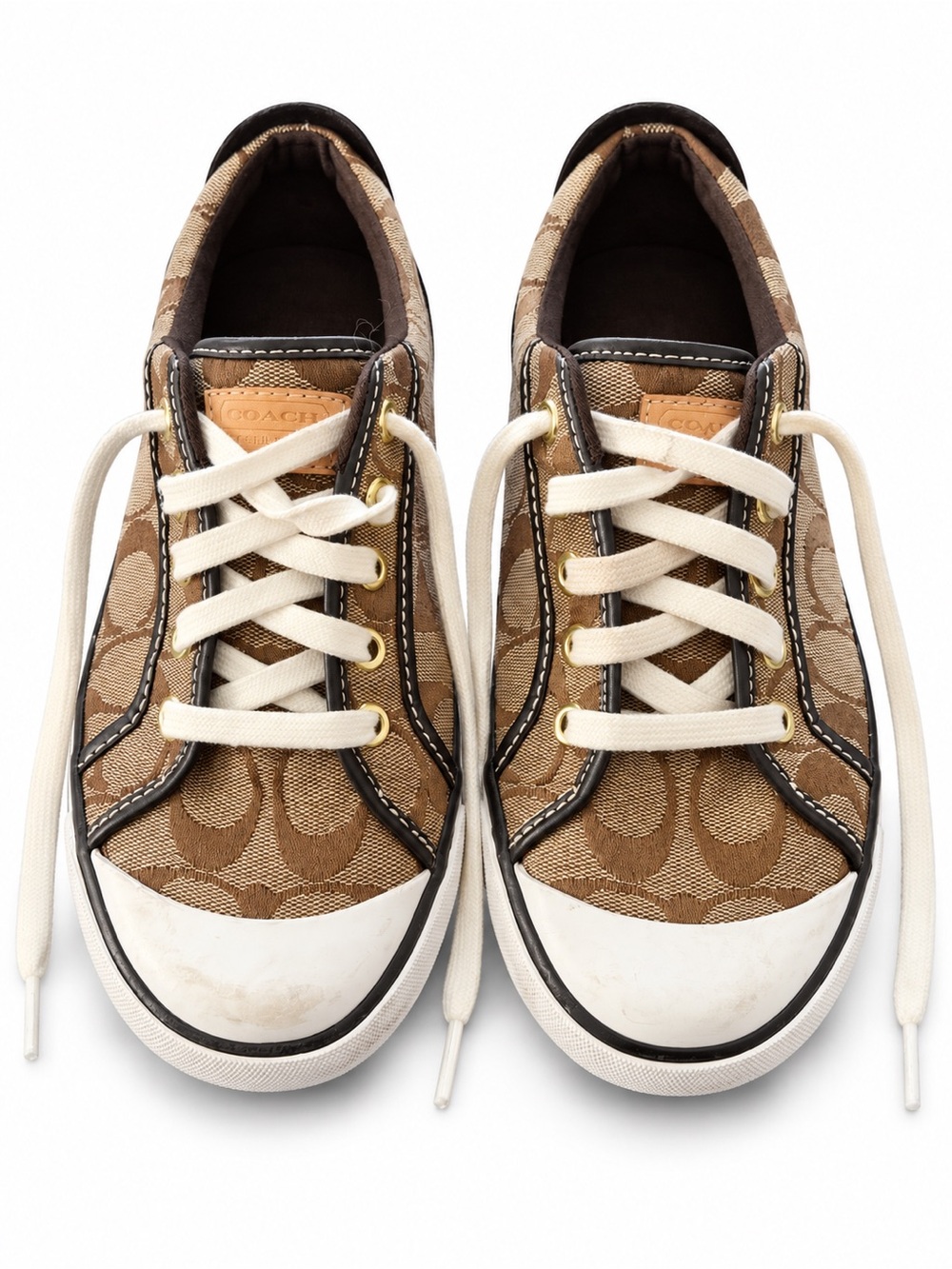 Coach Kids Tan Signature Canvas Sneakers with Cream Laces